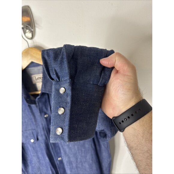 Vintage Lee Western Denim Shirt Men’s 16.5 34 Pearl Snap Selvedge Cowboy Rodeo - Picture 2 of 6